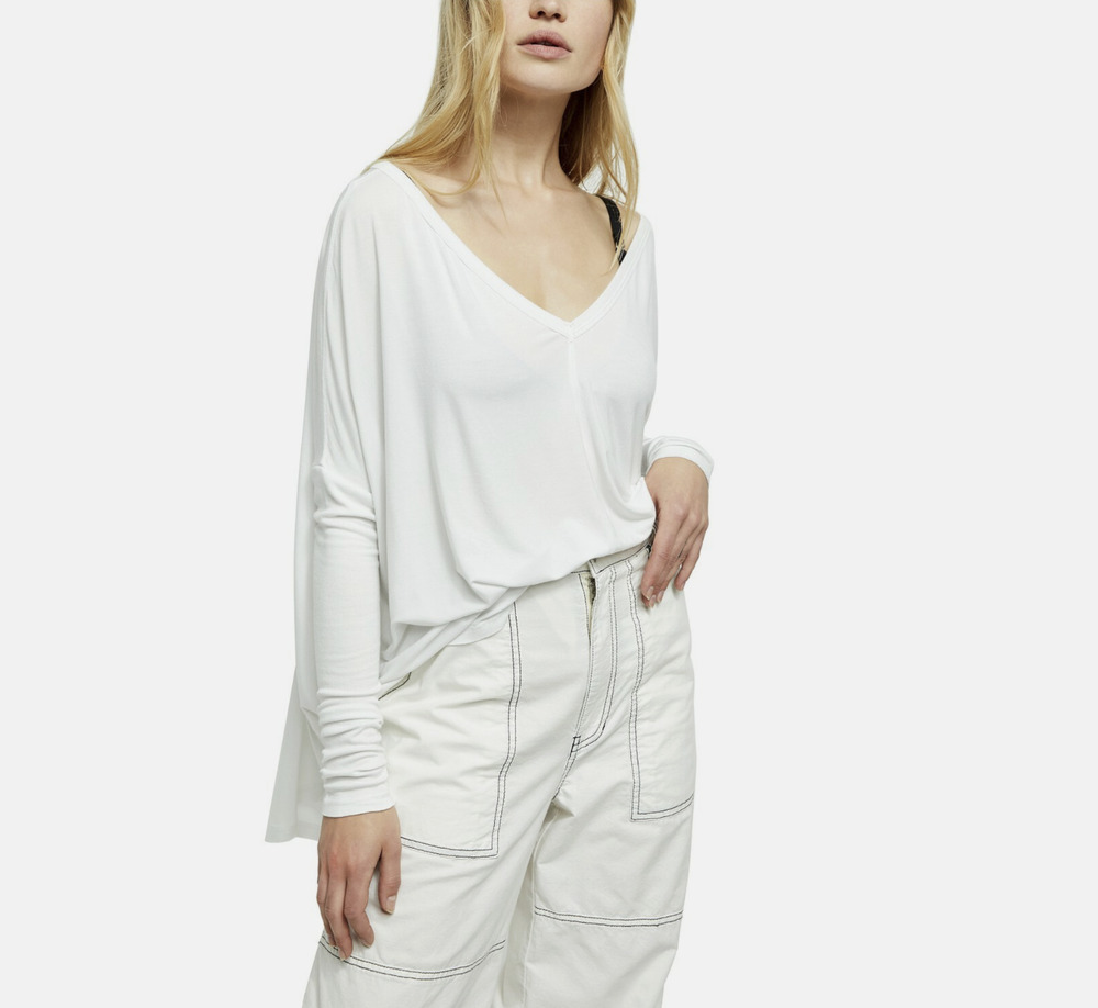 Free People Women Moonshine Tunic V-Neck Top Optic White Size S